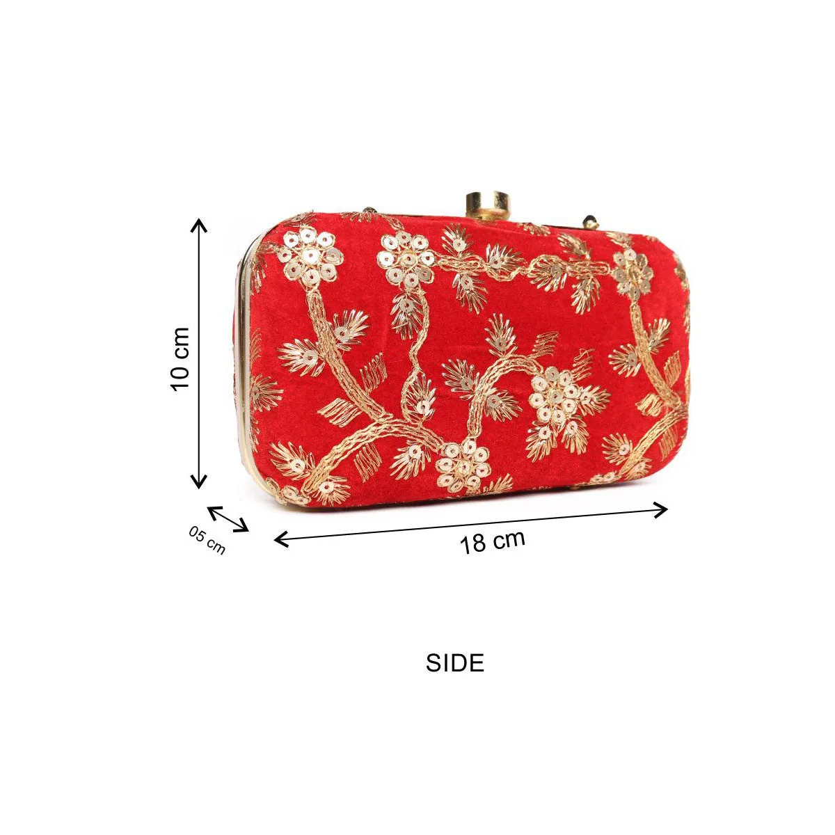 Embllished Red Velvet Jewel Box Clutch With Sling Strap