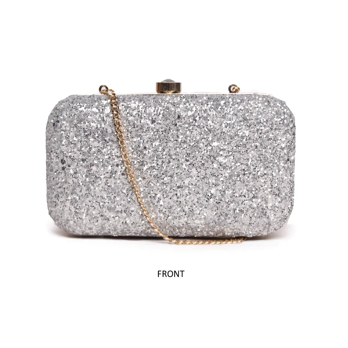 Embllished Silver Jewel Box Clutch With Sling Strap