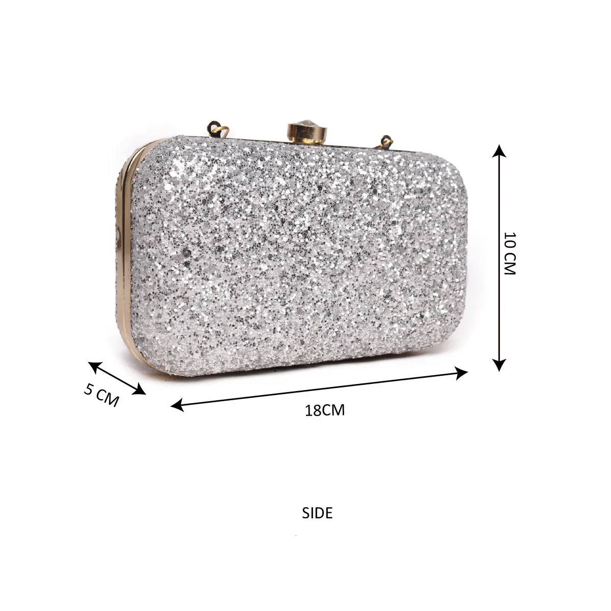 Embllished Silver Jewel Box Clutch With Sling Strap