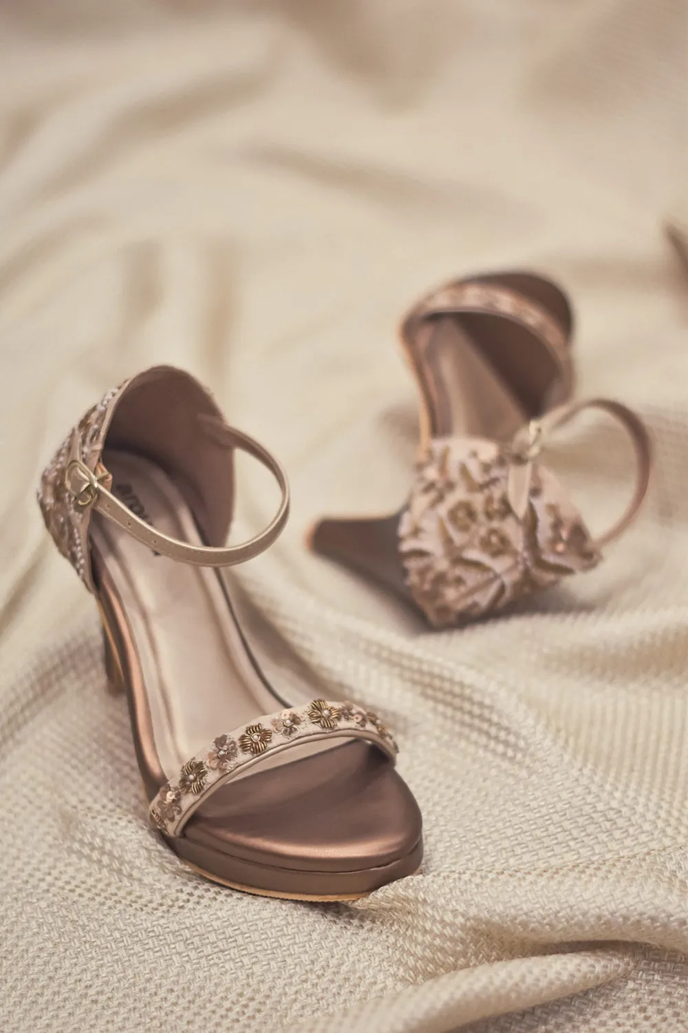 Embroidered Dusky Gold Sandals