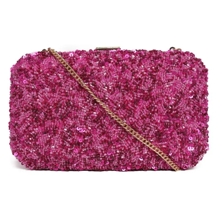 Emebllished  Jewel Box Clutch With Sling Strap