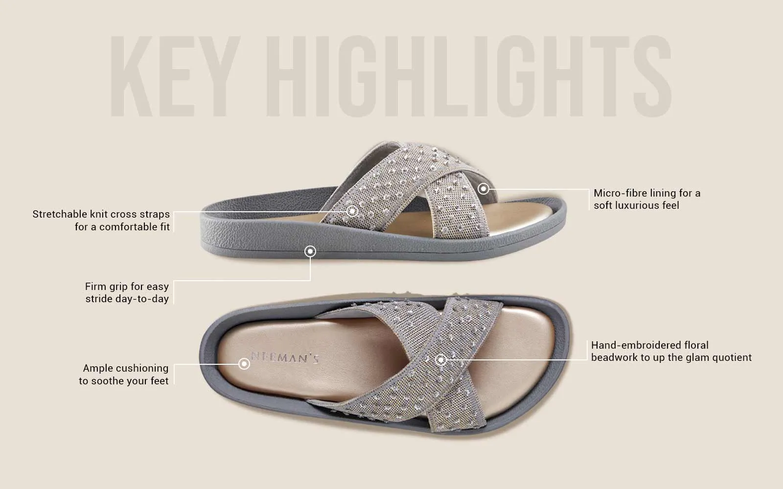 Ethnic Cross Strap Sandals : Grey