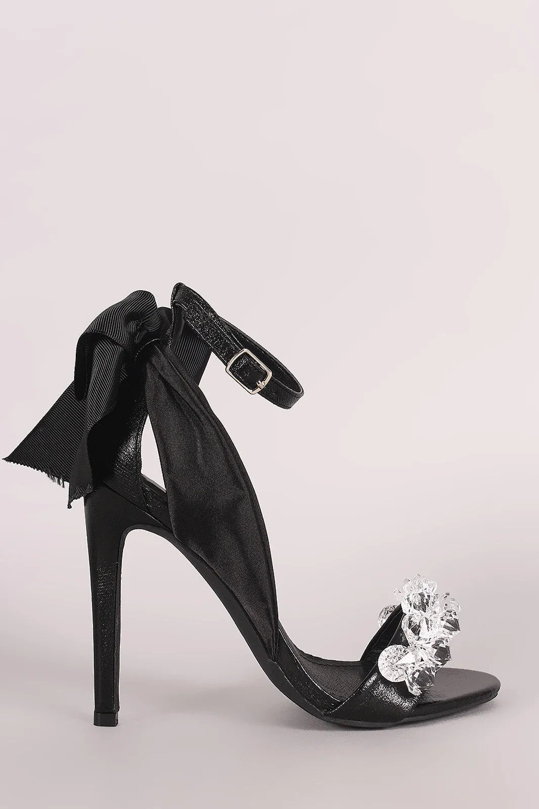 Faux Gemstone And Bow Accent Ankle Strap Stiletto Heel