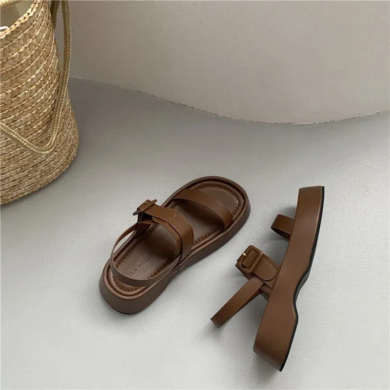 Hnzxzm New Gladiator Summer Sandals Fashion Platform Flats Elegant Open Toe Ankle Strap Dress Shoes