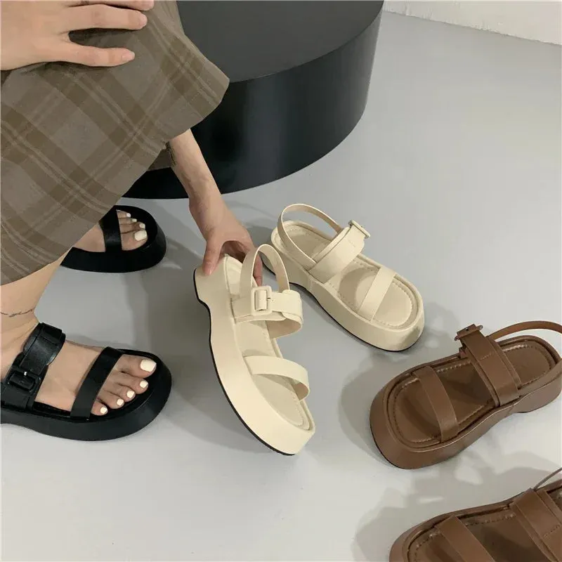 Hnzxzm New Gladiator Summer Sandals Fashion Platform Flats Elegant Open Toe Ankle Strap Dress Shoes