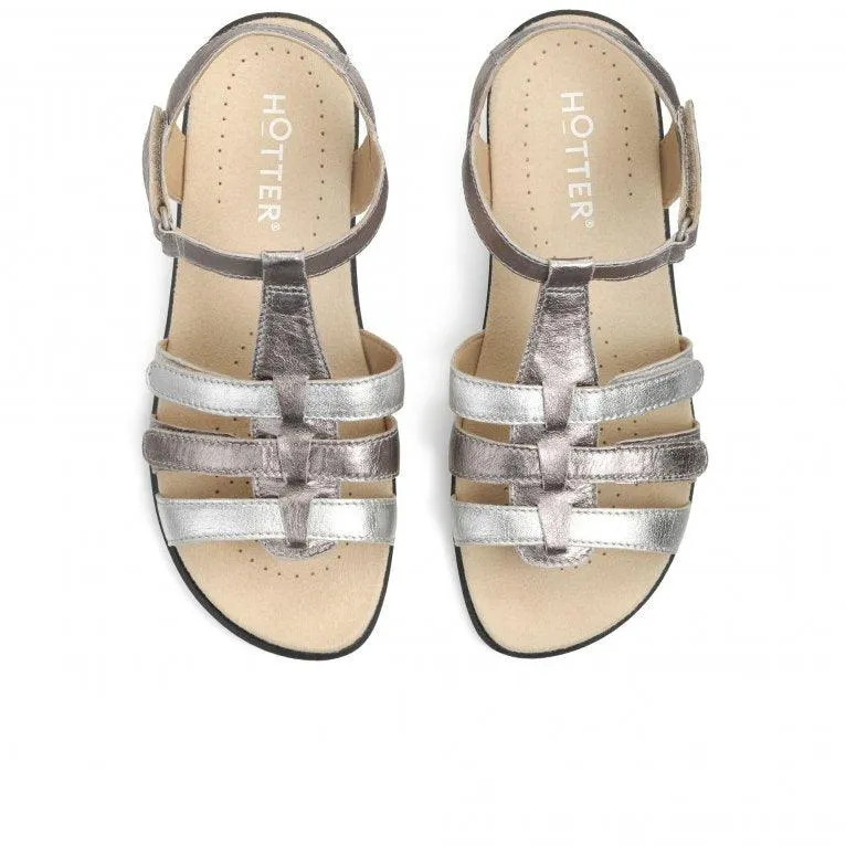 Hotter Womens Sandal Sol Wide Fit Pewter Multi Leather