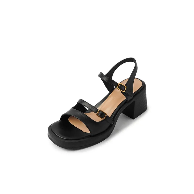 Leather Chunky Gladiator Sandals in Black/Coffee