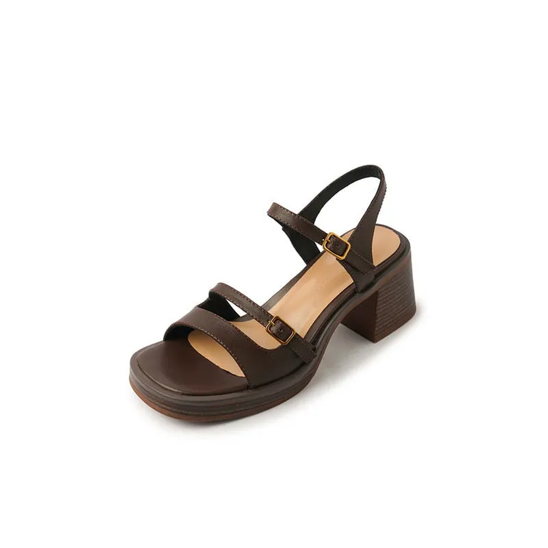 Leather Chunky Gladiator Sandals in Black/Coffee