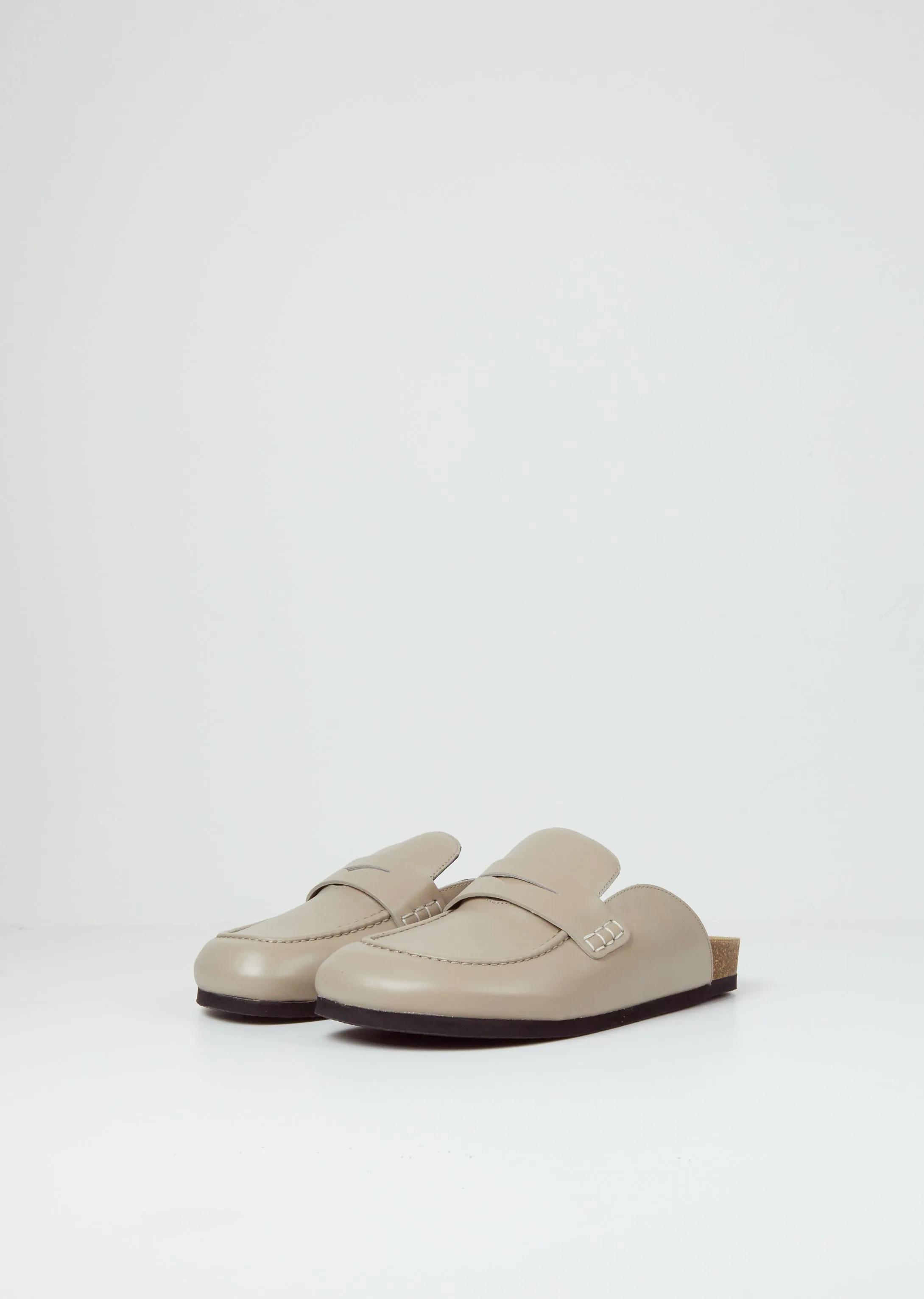 Leather Loafer Mules — Beige