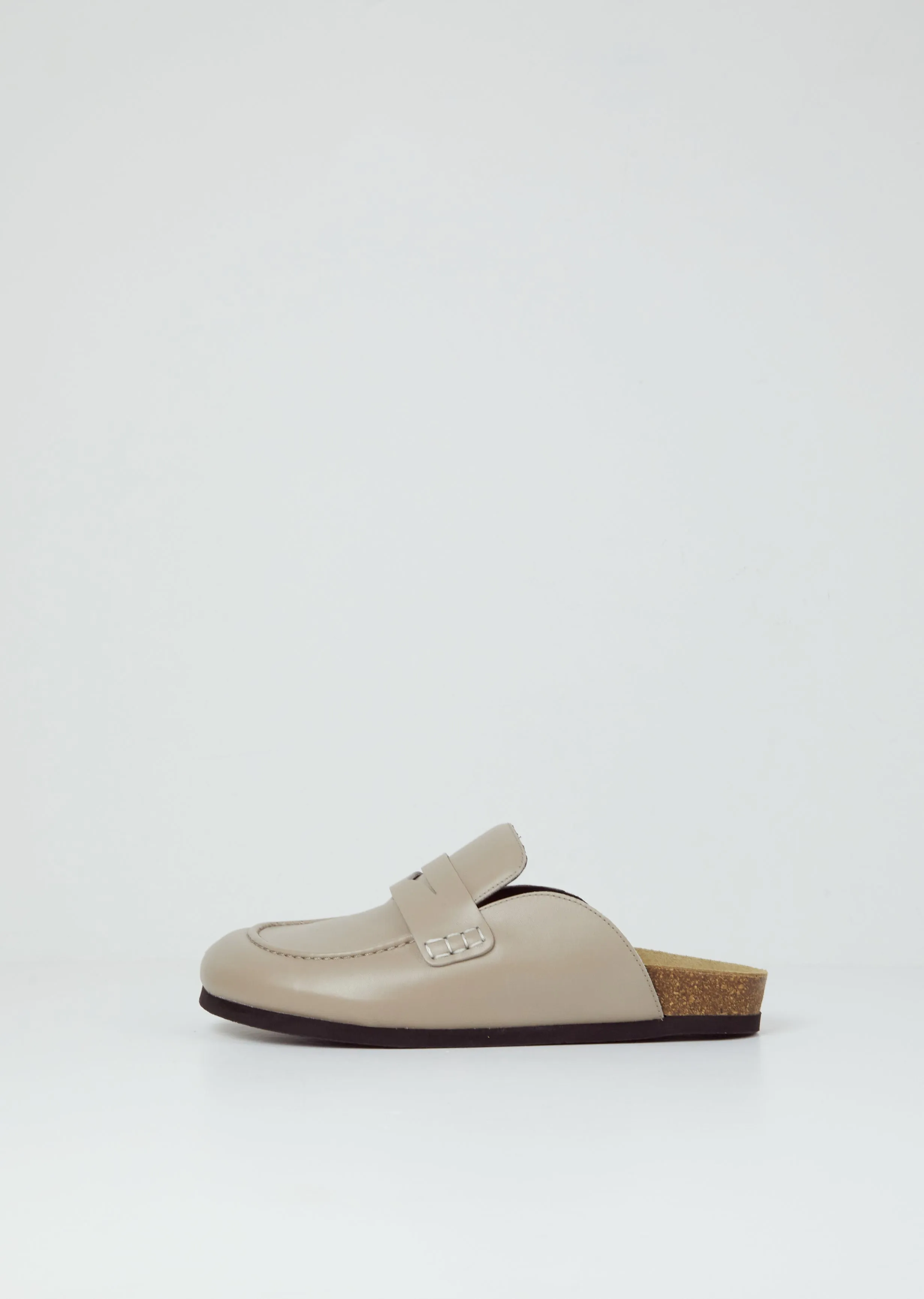 Leather Loafer Mules — Beige