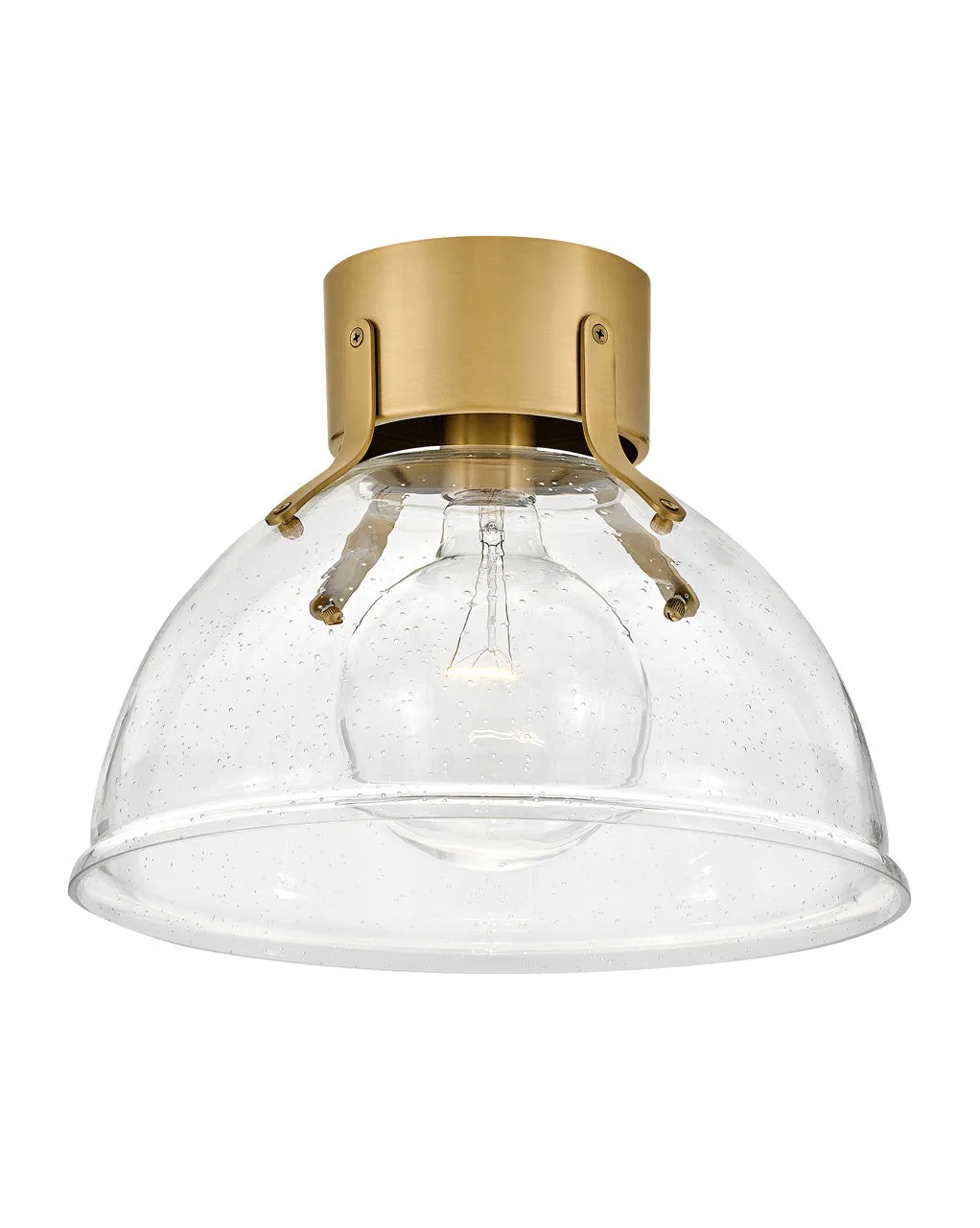 LED Flush Mount from the Argo Collection in Heritage Brass with Clear Seedy glass Finish by Hinkley