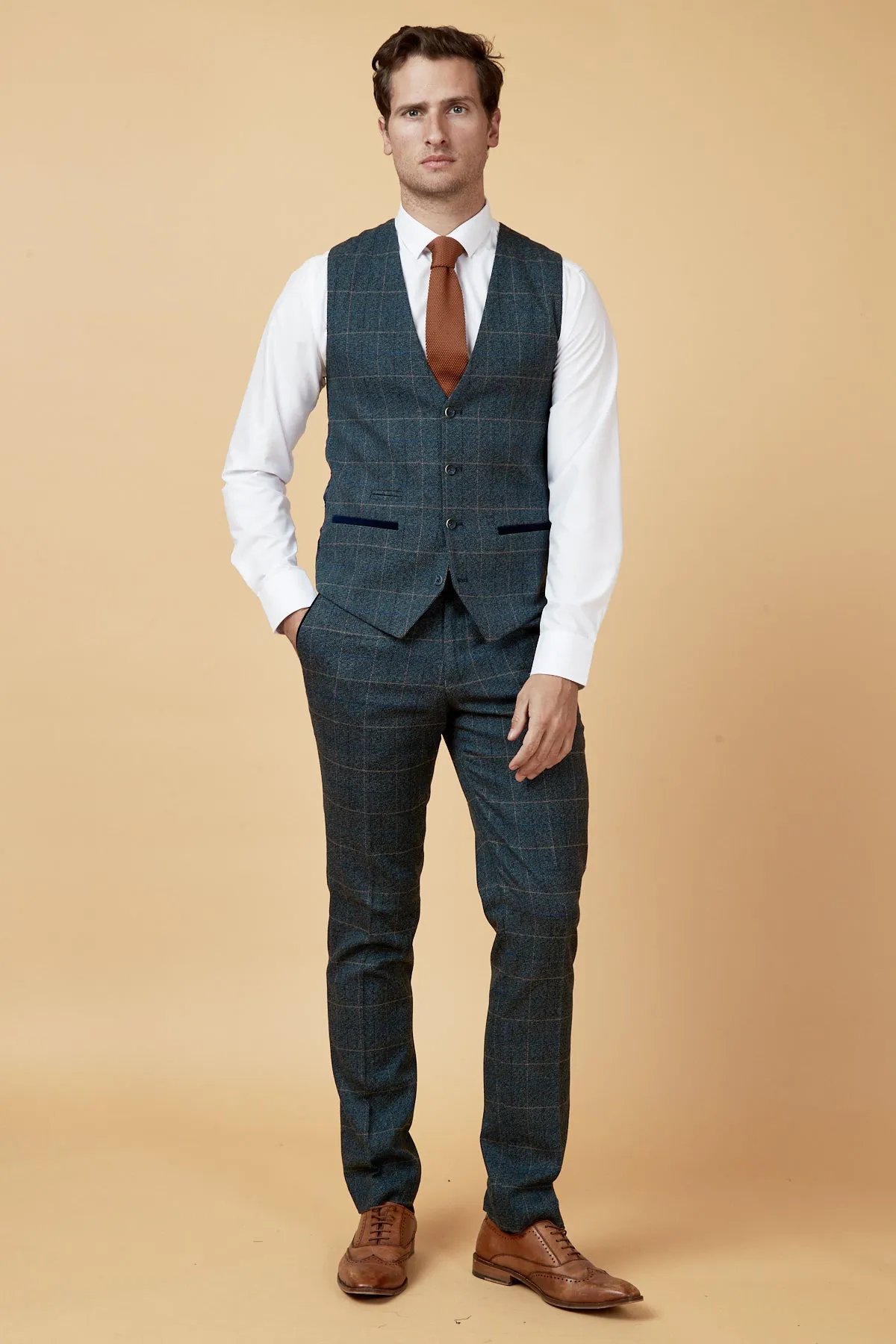 LEN SCOTT - Blue Tweed Check Waistcoat