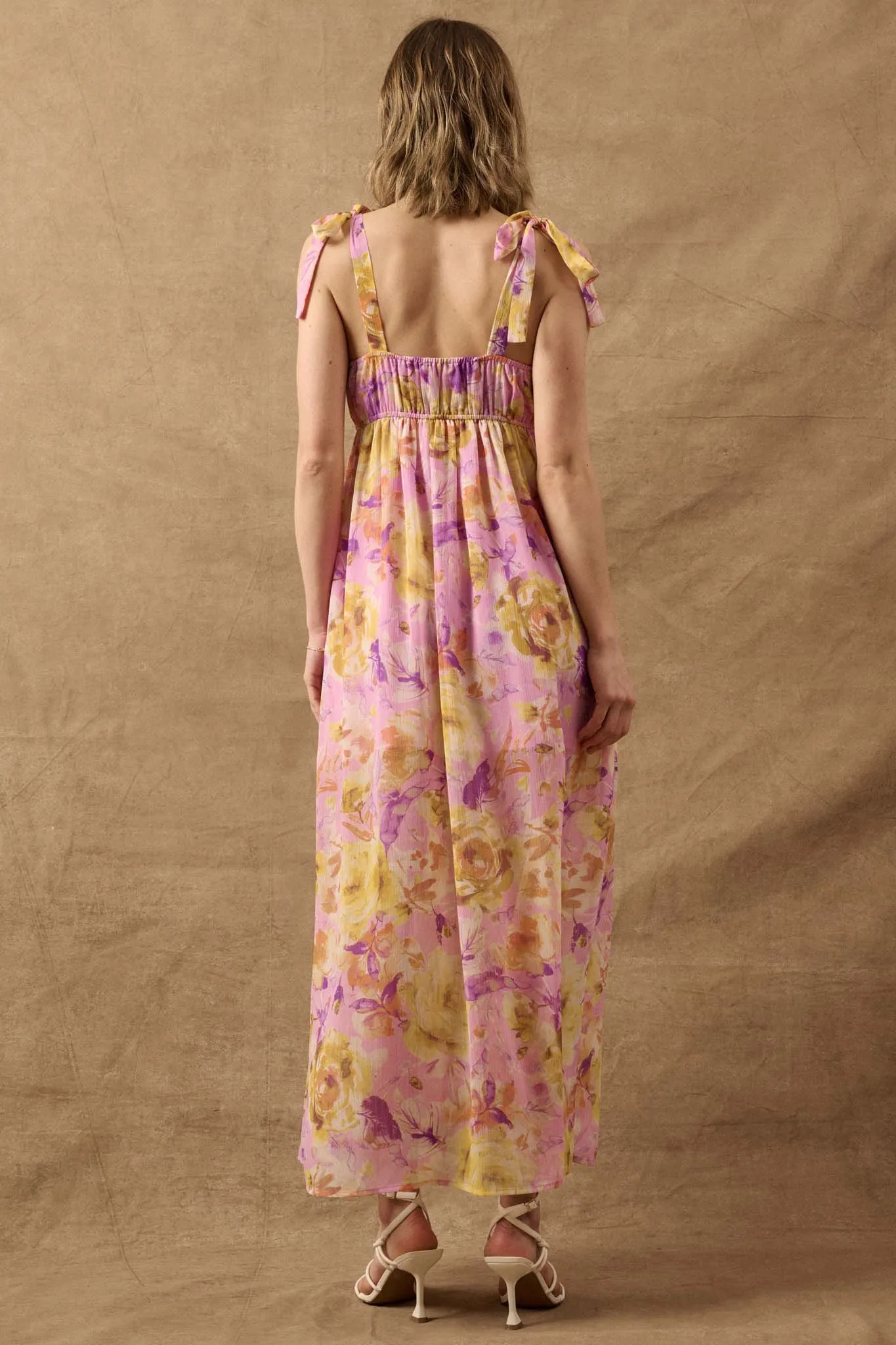 Lilac Wine Floral Chiffon Button-Front Maxi Sundress