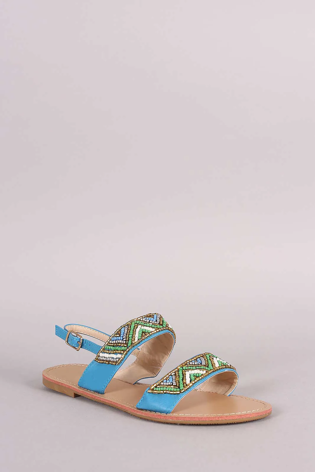 Liliana Beaded Two Band Slingback Flat Sandal