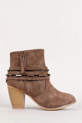 Liliana Strappy Chain Round Toe Cowboy Ankle Booties