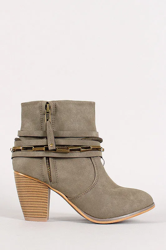 Liliana Strappy Chain Round Toe Cowboy Ankle Booties