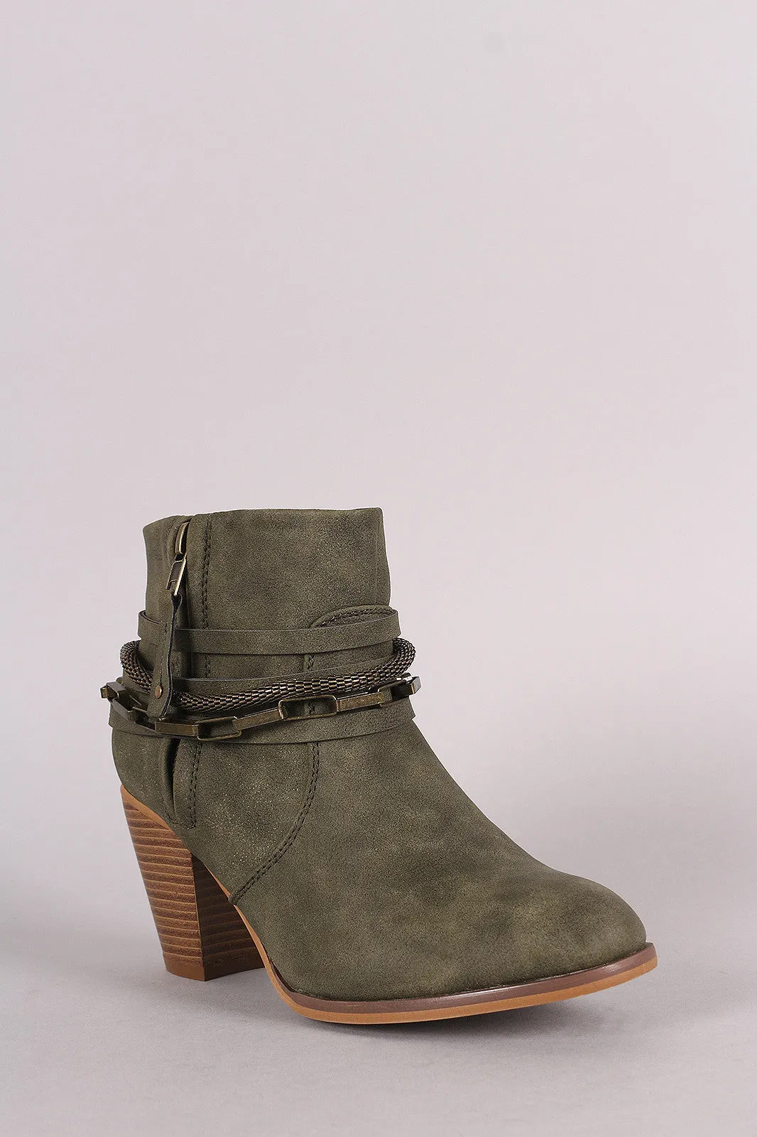 Liliana Strappy Chain Round Toe Cowboy Ankle Booties