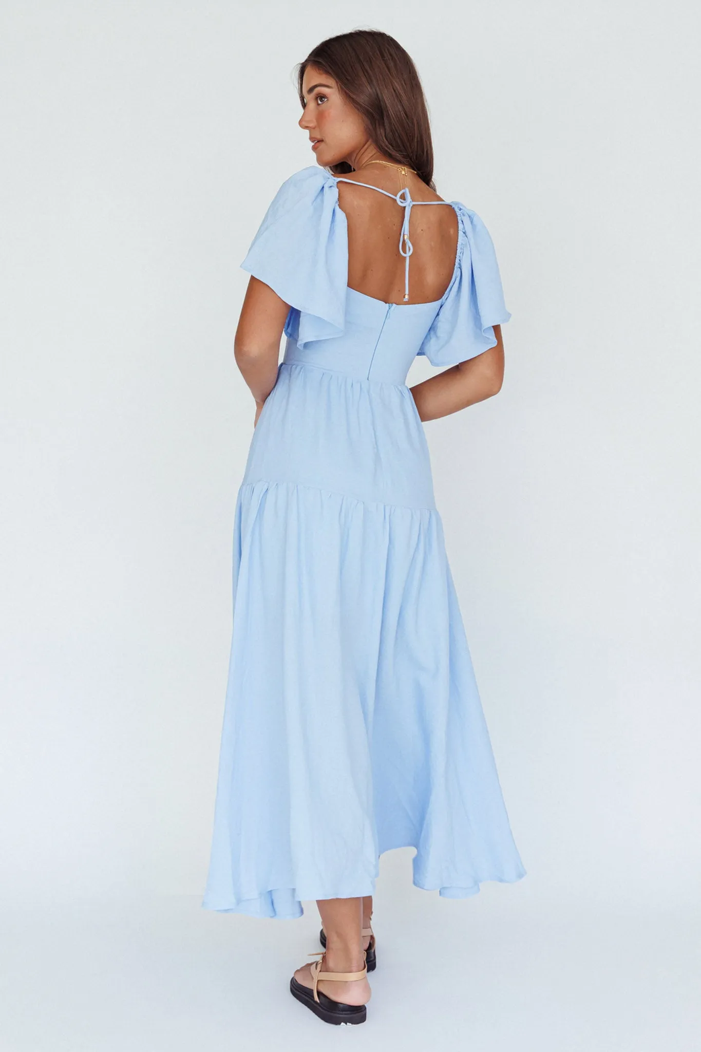 Lula Gathered Bust Midi Dress Blue