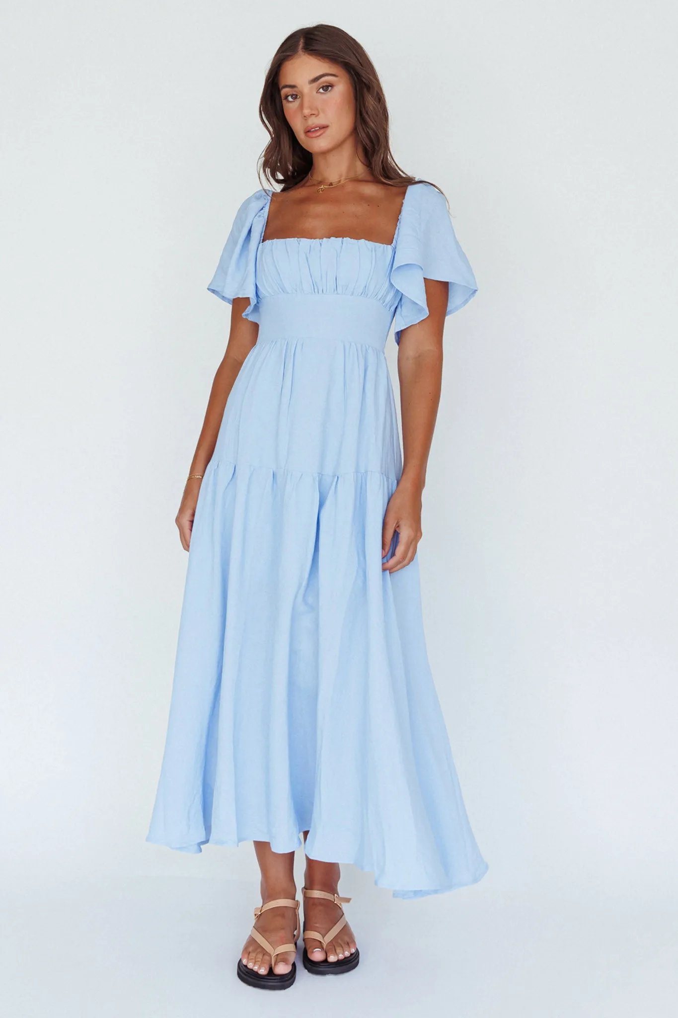 Lula Gathered Bust Midi Dress Blue