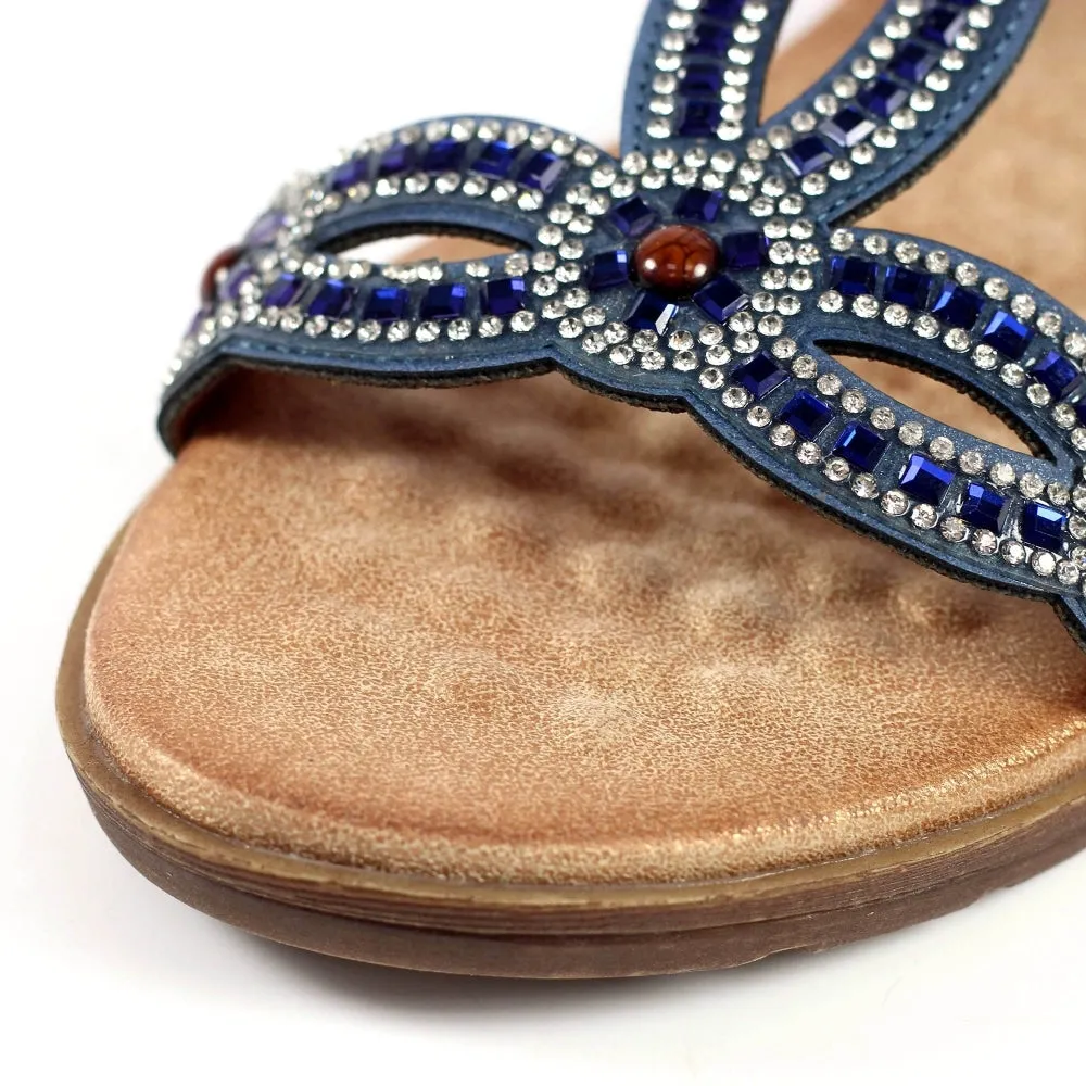 Lunar JLH389BL Arraso Blue Womens Beaded Sandals