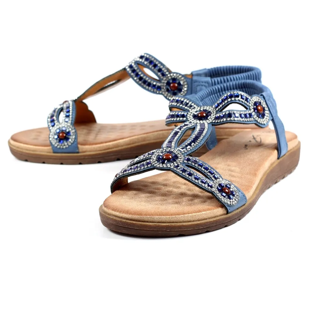 Lunar JLH389BL Arraso Blue Womens Beaded Sandals