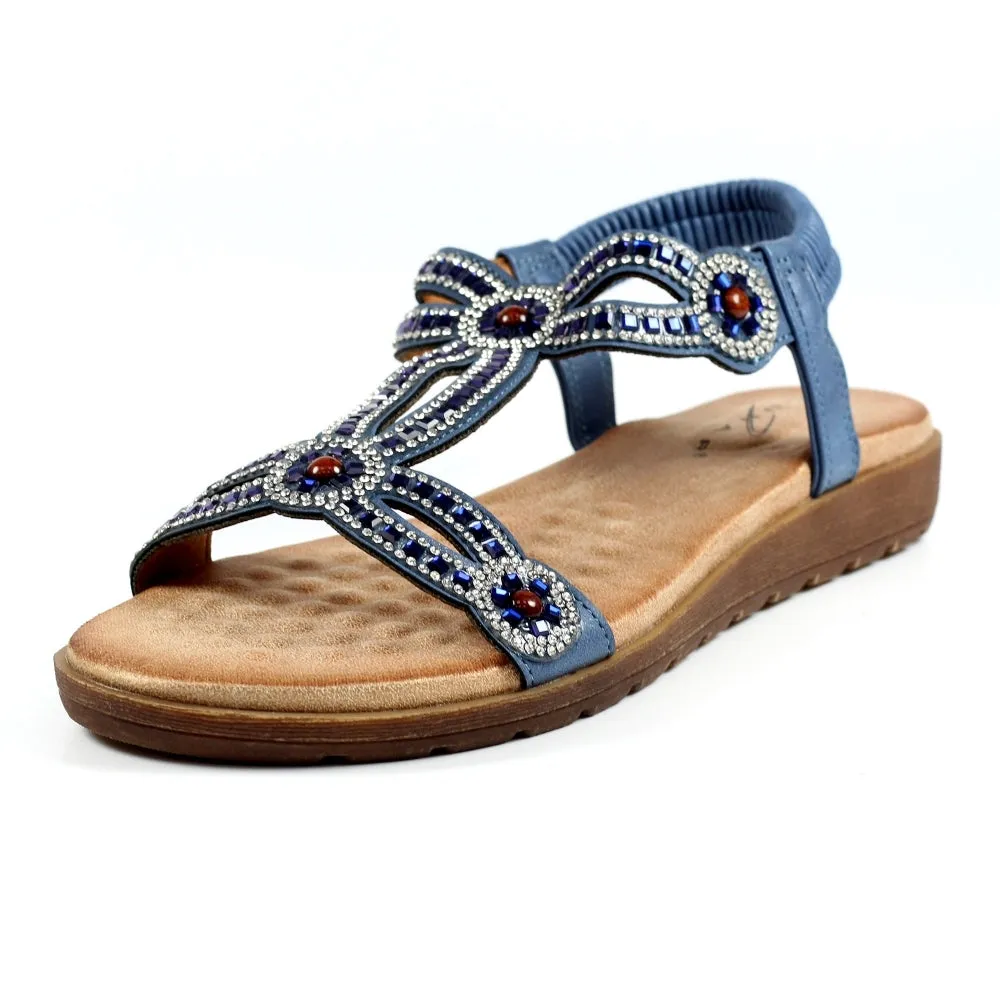 Lunar JLH389BL Arraso Blue Womens Beaded Sandals