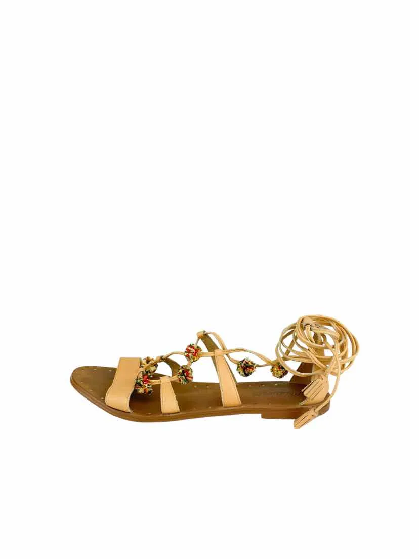 Madewell, Women's Pom Gladiator Ankle-Tie Sandals, Natural, Size 8.5