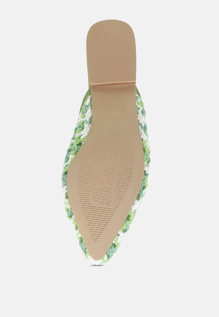 MARIANA Green Woven Flat Mules With Tassels