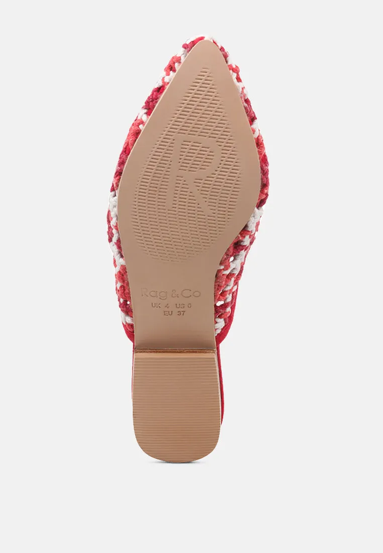 MARIANA Red Woven Flat Mules With Tassels