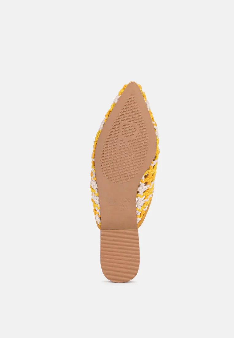 MARIANA Yellow Woven Flat Mules With Tassels