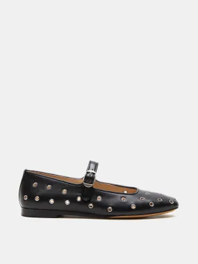 Mary Jane / Eyelet Studded Black Leather