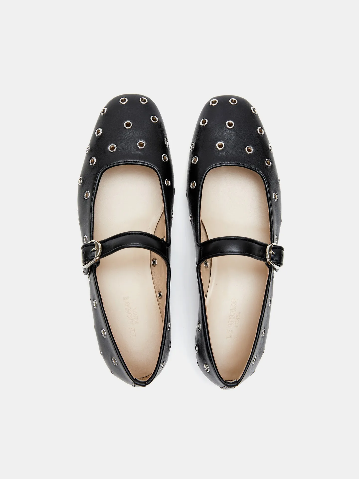 Mary Jane / Eyelet Studded Black Leather