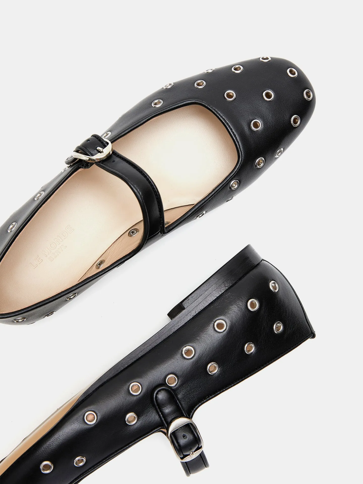 Mary Jane / Eyelet Studded Black Leather