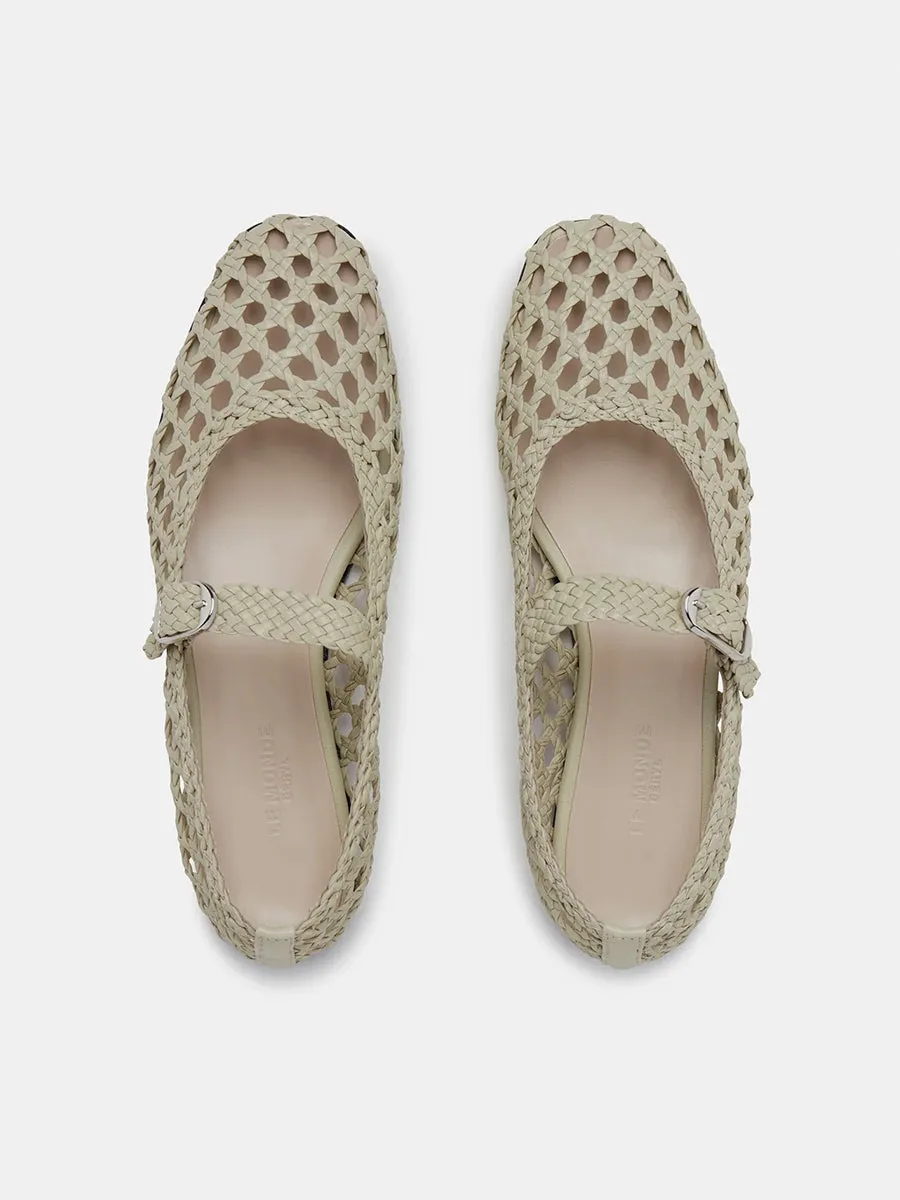 Mary Jane Woven Flats in Ecru