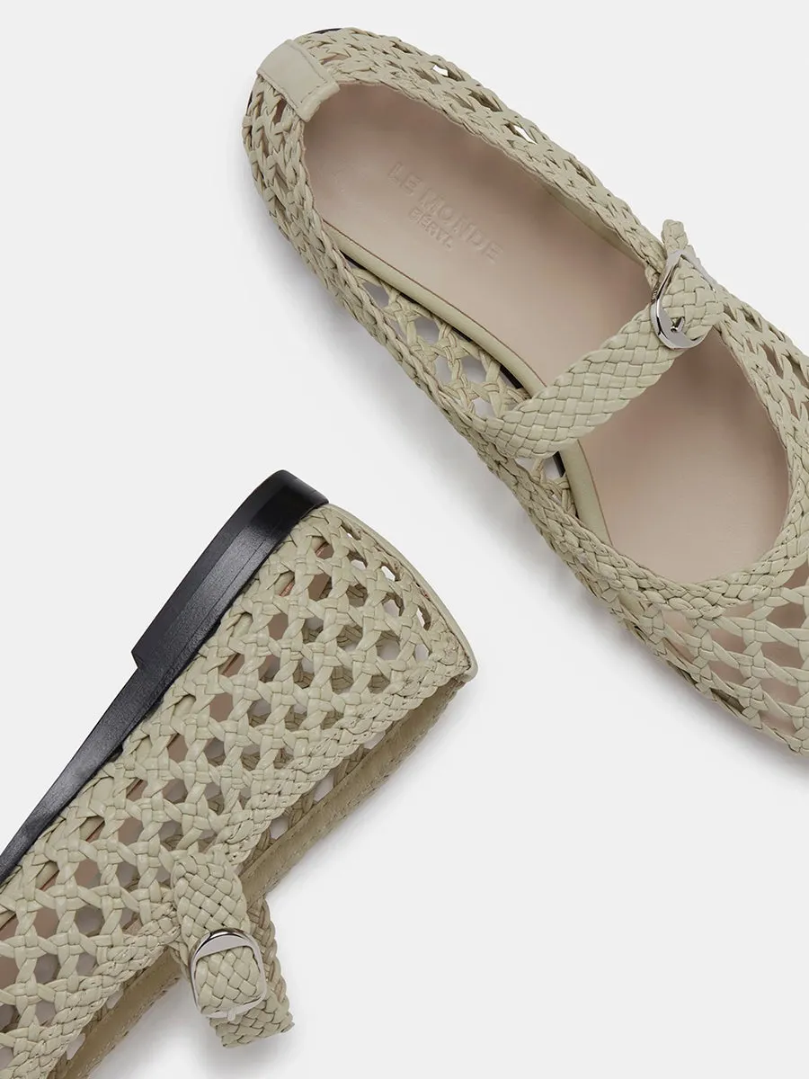 Mary Jane Woven Flats in Ecru