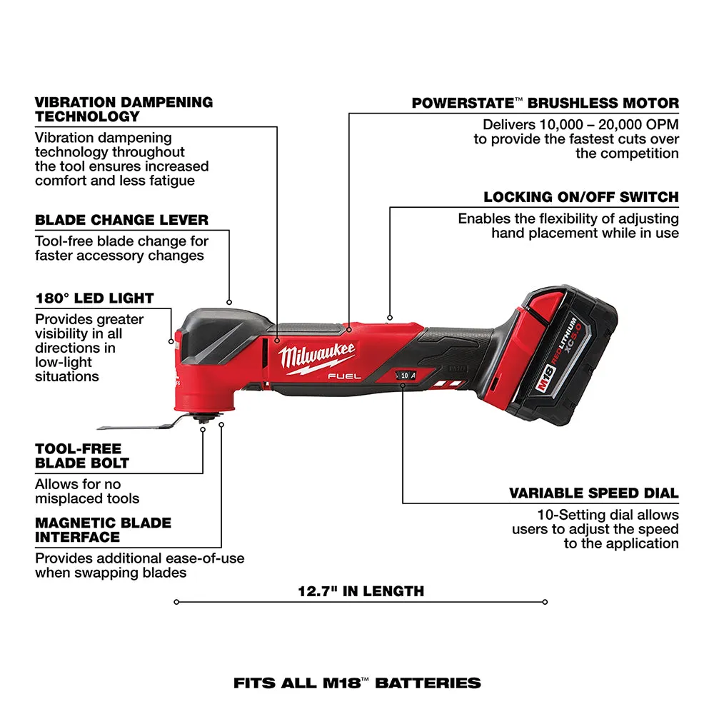 Milwakee 2836-21OMT 18V FUEL M18 Multi Tool Kit w/ Blade Set - 9 PC