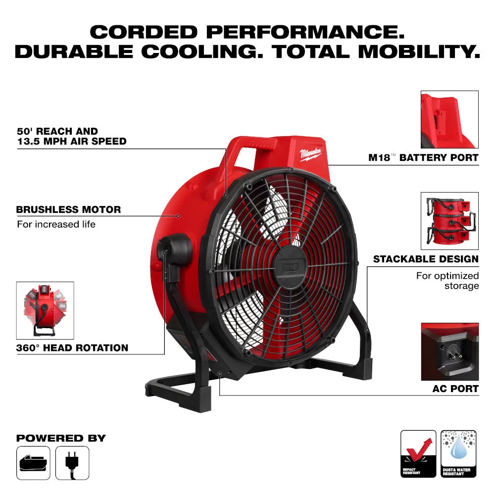 Milwaukee 0821-20 M18 18V 18"  Brushless Cordless Fan - Bare Tool