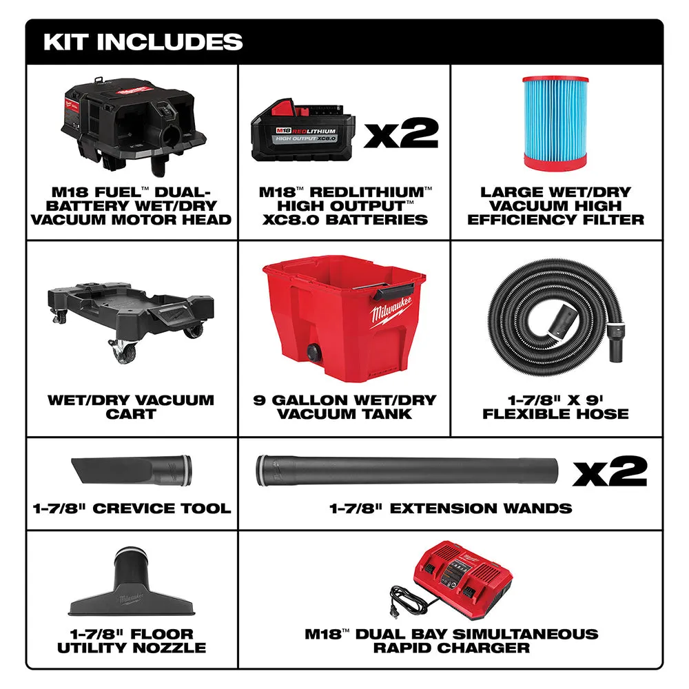 Milwaukee 0920-22HD M18 FUEL 9 Gallon Dual-Battery Wet/Dry Vacuum Kit