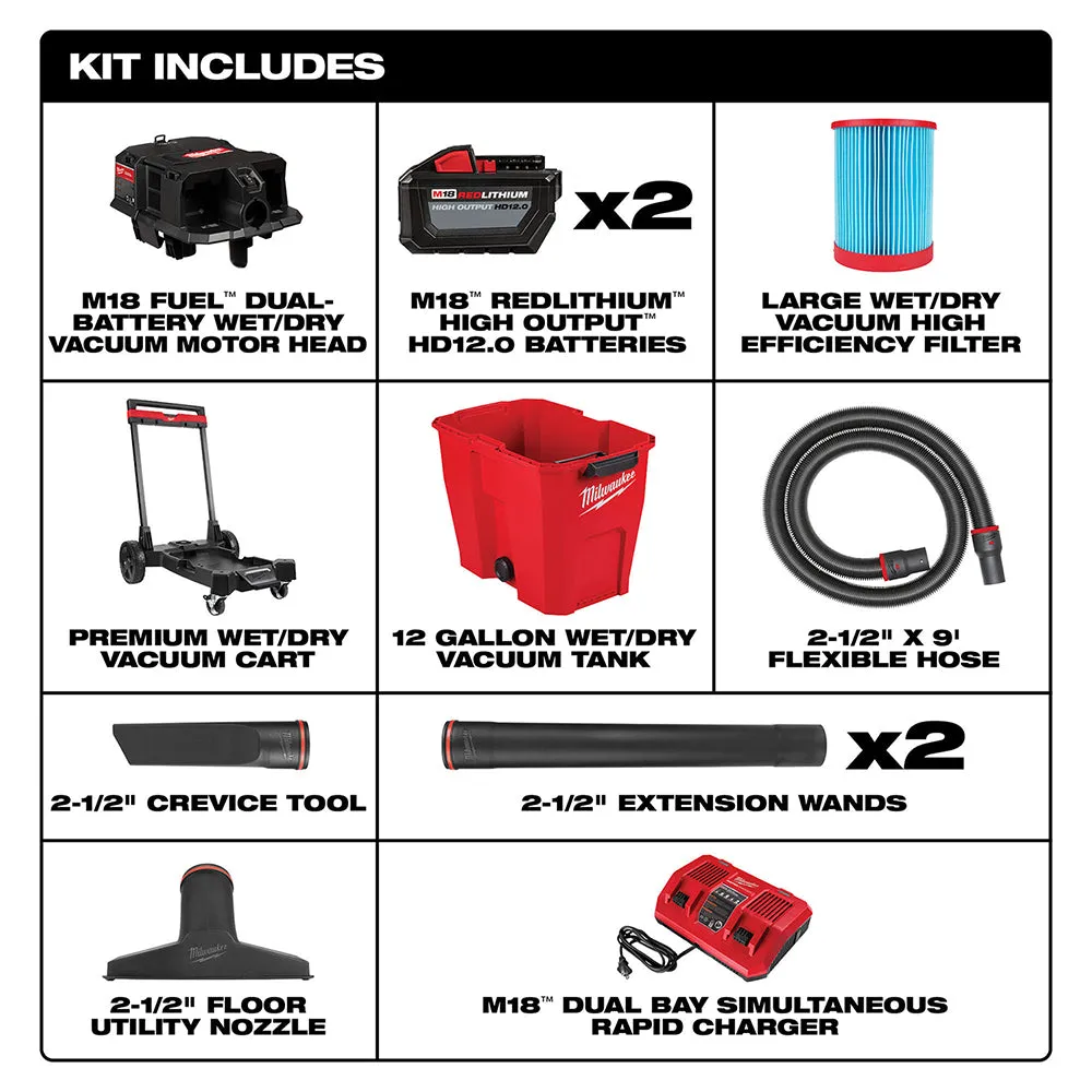 Milwaukee 0930-22HD M18 FUEL 12 Gallon Dual-Battery Wet/Dry Vacuum Kit