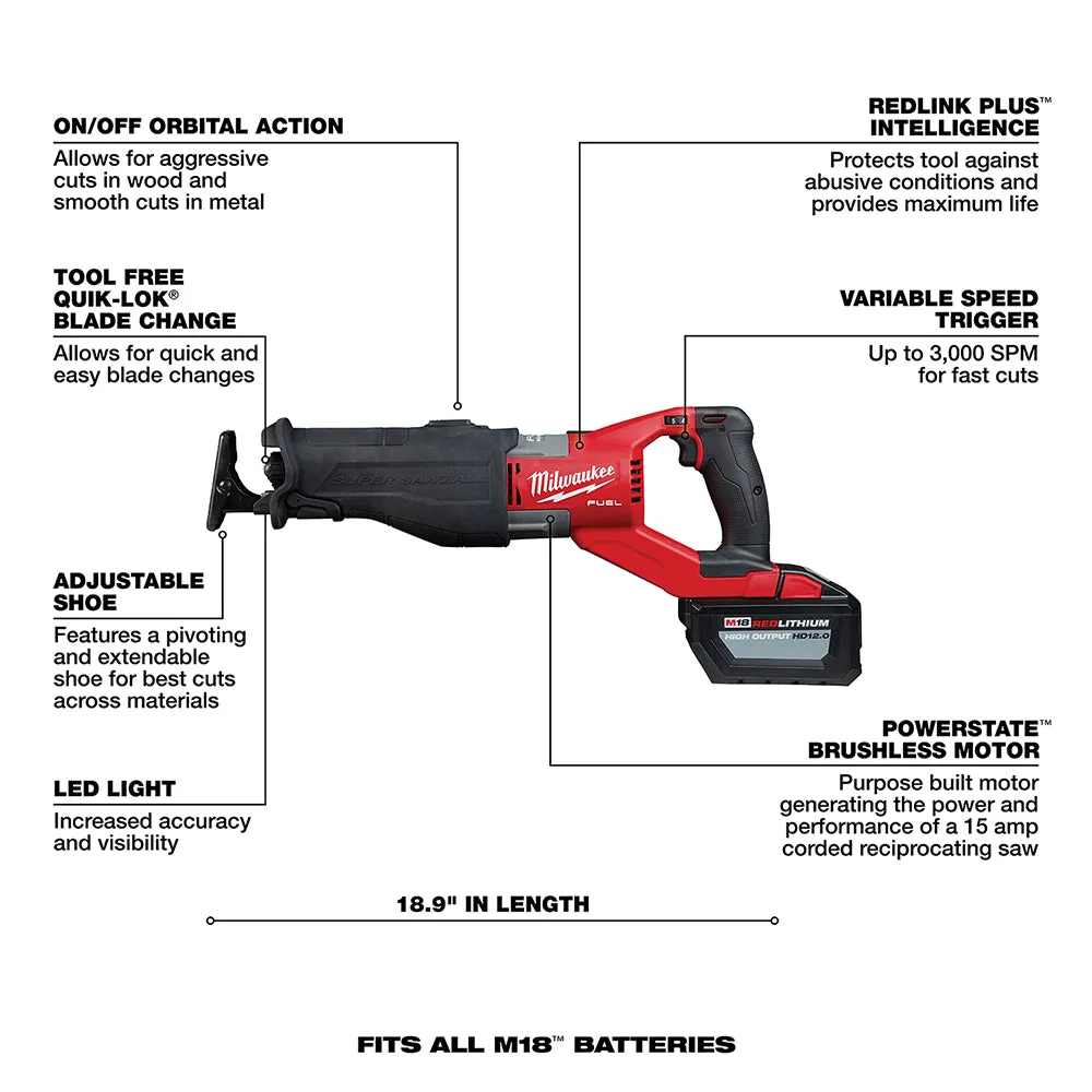 Milwaukee 2722-21HD M18 FUEL 18V 1-1/4-Inch SAWZALL Reciprocating Saw Kit