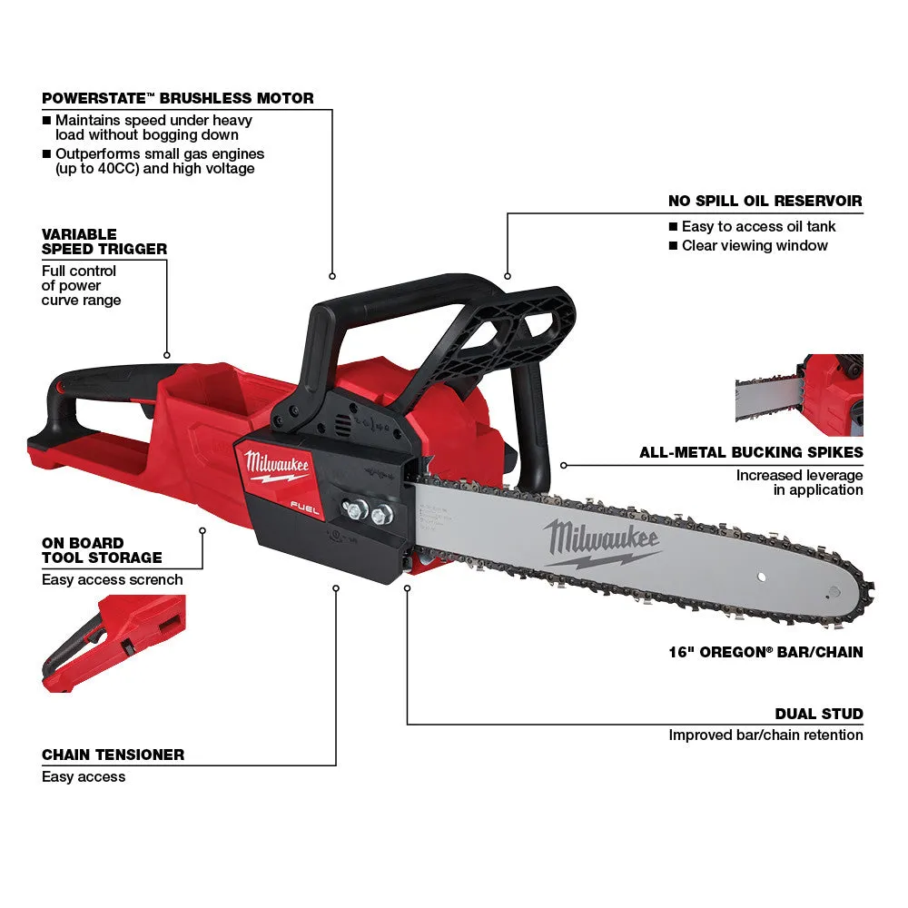 Milwaukee 2727-28 M18 FUEL 18V 16" Cordless Li-Ion Chainsaw w/ 8.0 AH Battery