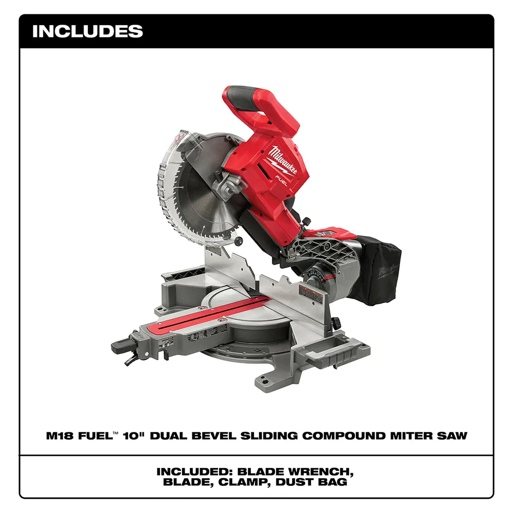 Milwaukee 2734-20 M18 FUEL 18V 10" Dual Bevel Carbide Blade Miter Saw -Bare Tool