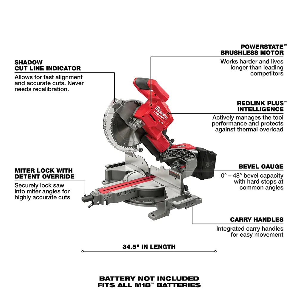 Milwaukee 2734-20 M18 FUEL 18V 10" Dual Bevel Carbide Blade Miter Saw -Bare Tool