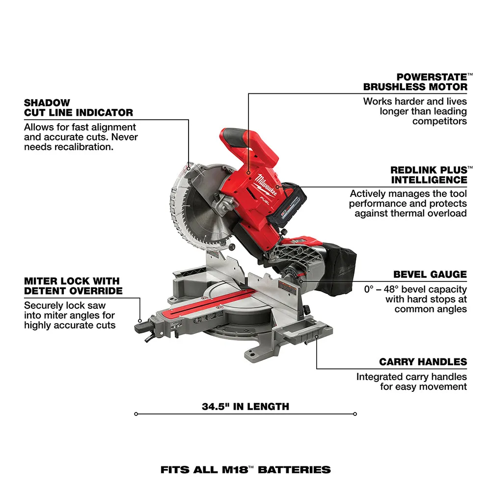 Milwaukee 2734-21 M18 FUEL 18V 10" Dual Bevel Sliding Compound Miter Saw Kit