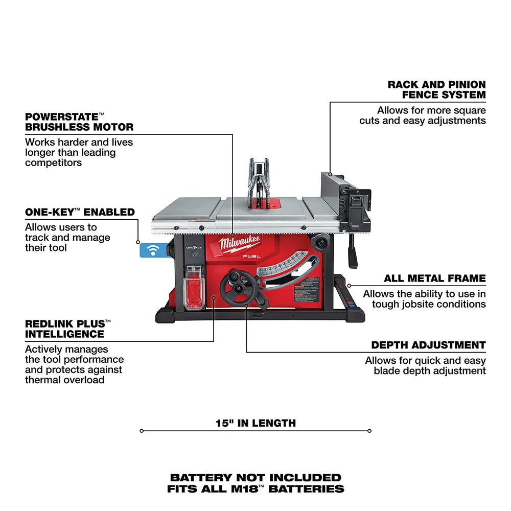 Milwaukee 2736-20 M18 FUEL 18V 8-1/4-Inch One-Key Cordless Table Saw - Bare Tool