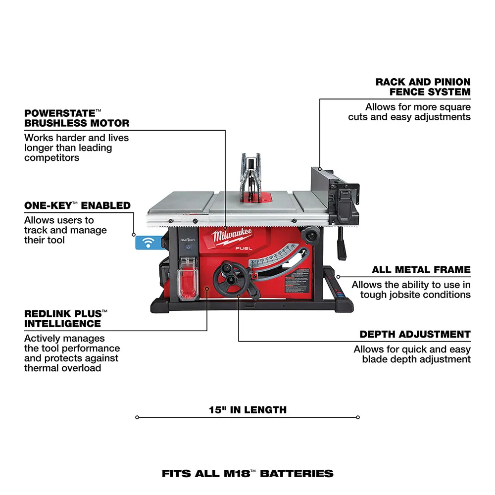 Milwaukee 2736-21HD M18 FUEL 18V 8-1/4-Inch Cordless One-Key Table Saw Kit