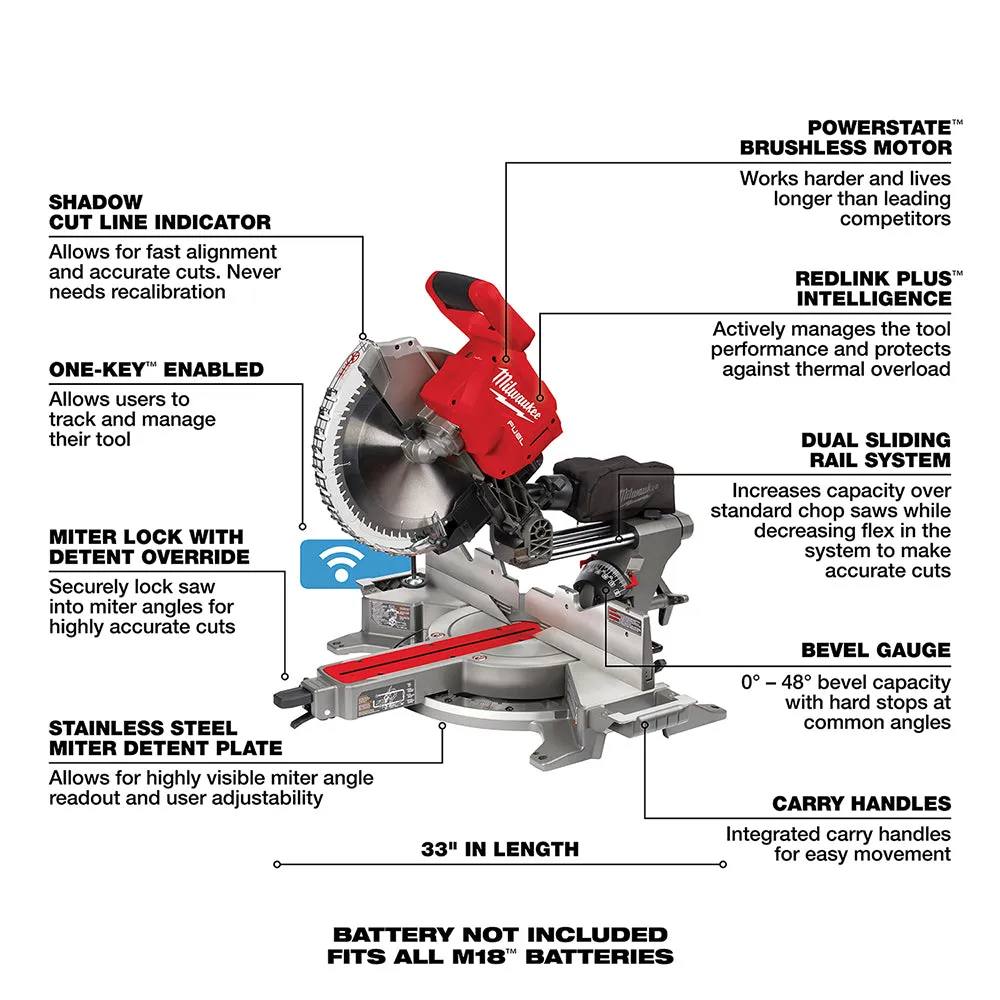 Milwaukee 2739-20 M18 FUEL 18V 12" Dual Bevel Slide Compound Miter Saw-Bare Tool