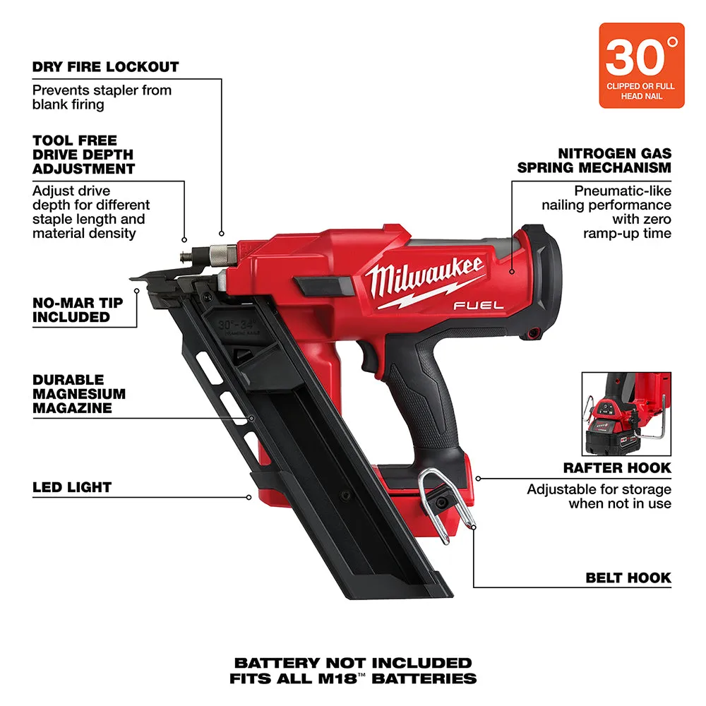 Milwaukee 2745-20 M18 FUEL 18V 30 Degree Lithium-Ion Framing Nailer - Bare Tool