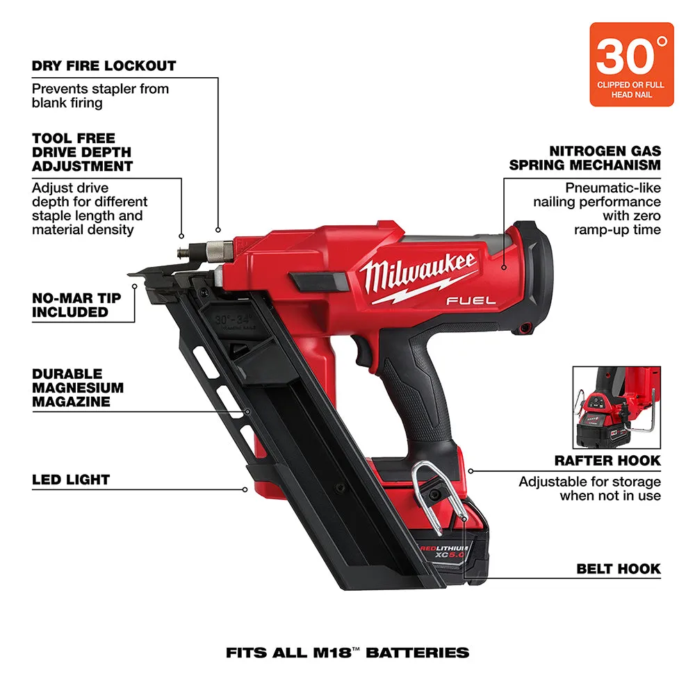 Milwaukee 2745-21 M18 FUEL 18V 30 Degree Lithium-Ion Cordless Framing Nailer Kit