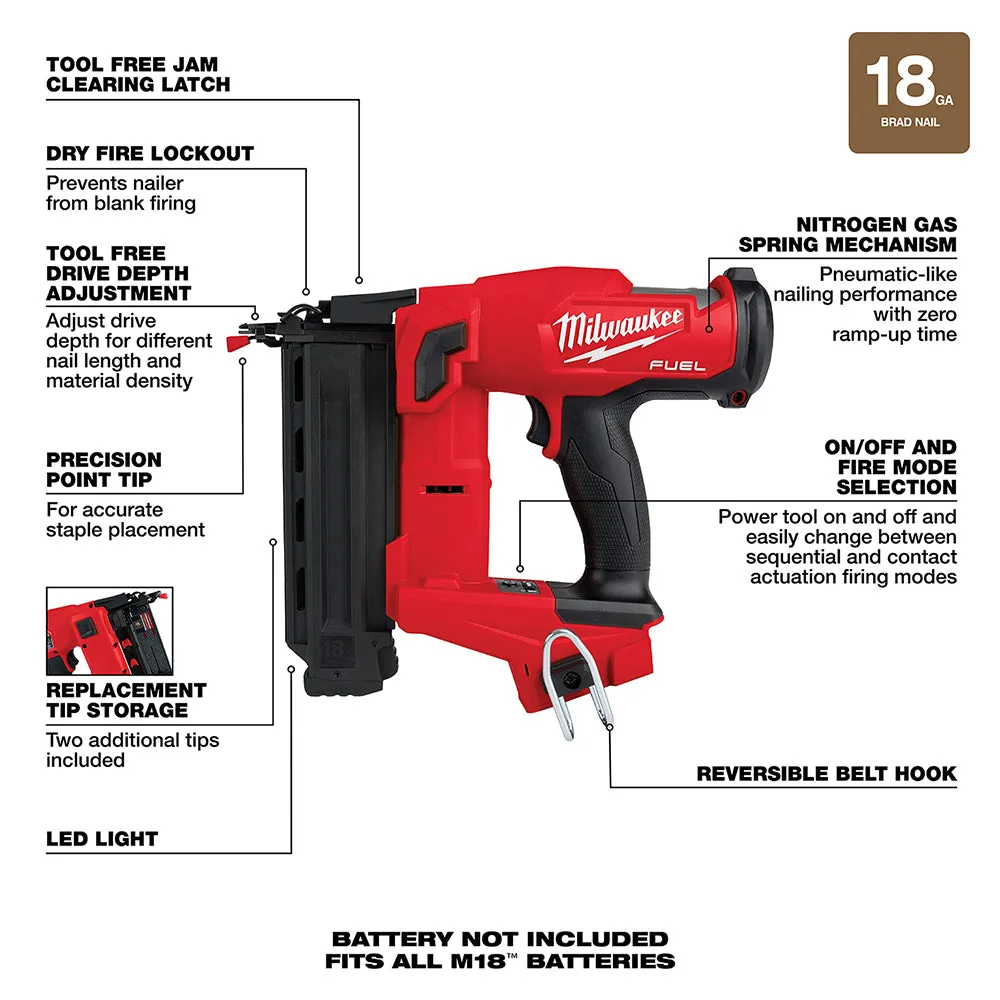 Milwaukee 2746-20 M18 FUEL 18V 18 Gauge Brad Nailer - Bare Tool